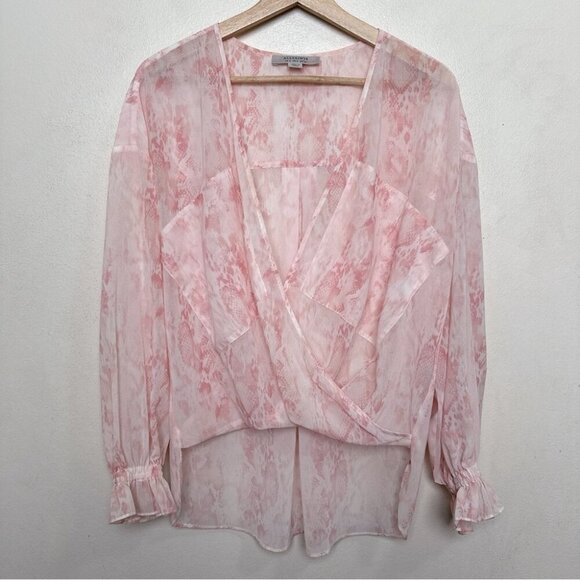 Allsaints Womens 4 Snake Print Wrap Sheer Pink Blouse - Picture 4 of 14